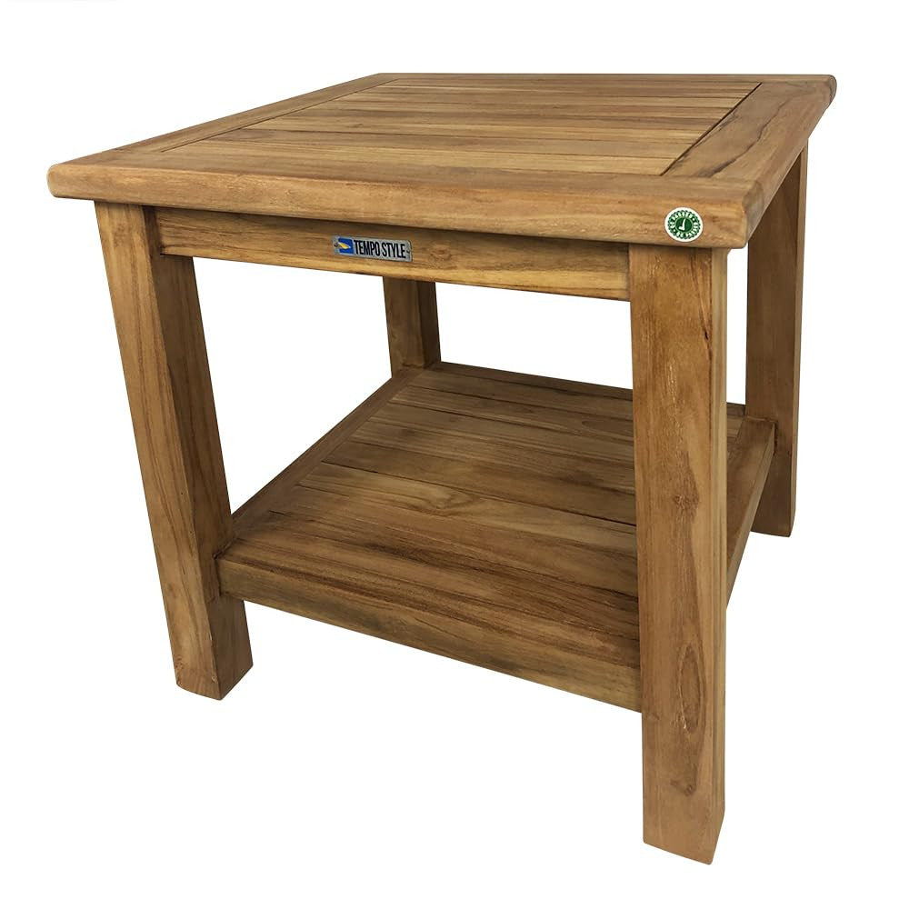 Tavolino Quadrato con Ripiano da Esterno Sal 50x50 cm in Legno Teak