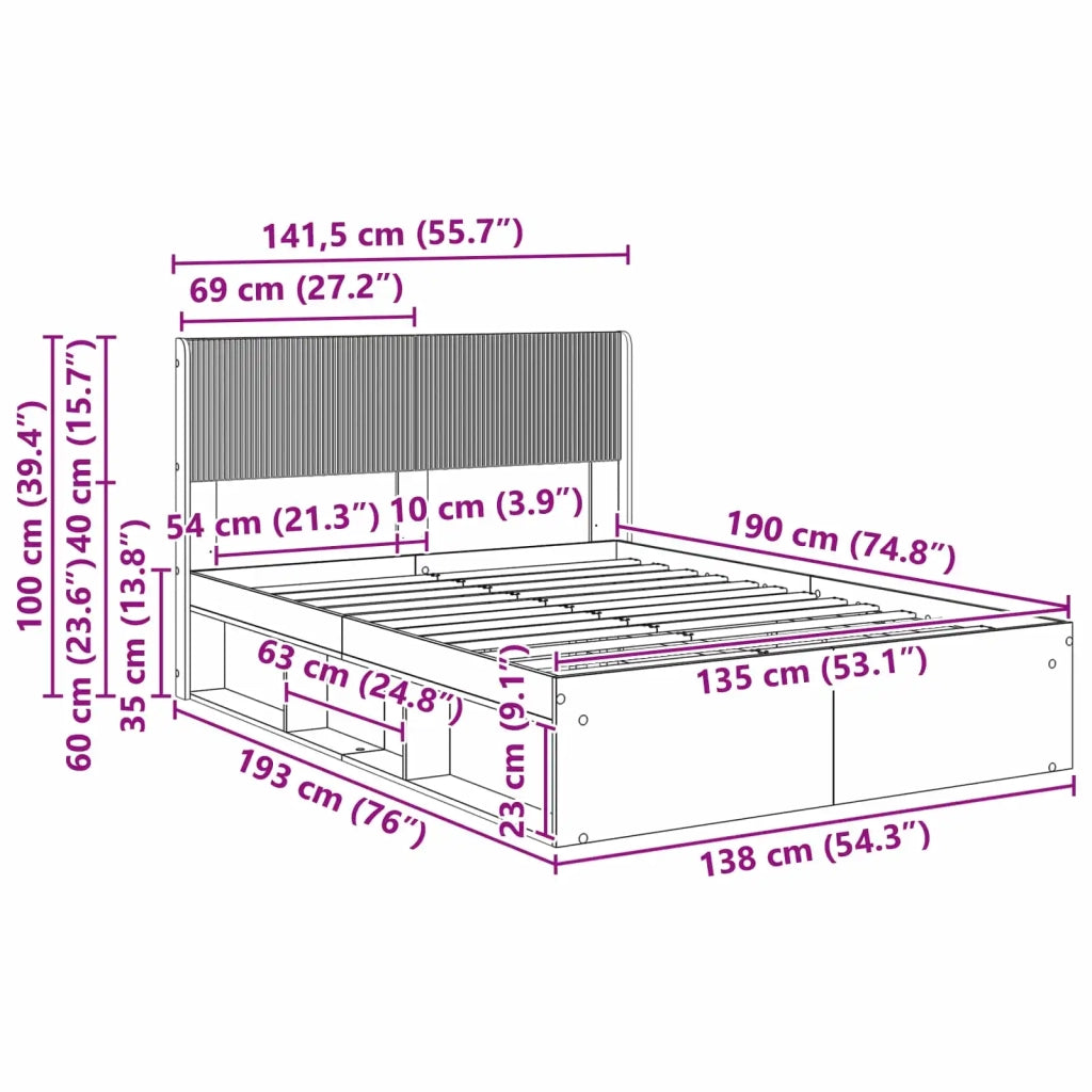 Struttura del letto con stoccaggio e testata Sonoma grigio 3414224