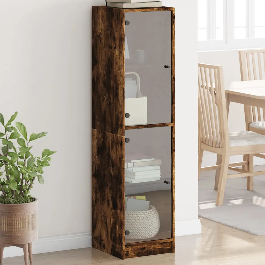 Credenza | Madia | Buffet da pranzo | Armadio da pranzo con Ante in Vetro Rovere Fumo 35x37x142 cm