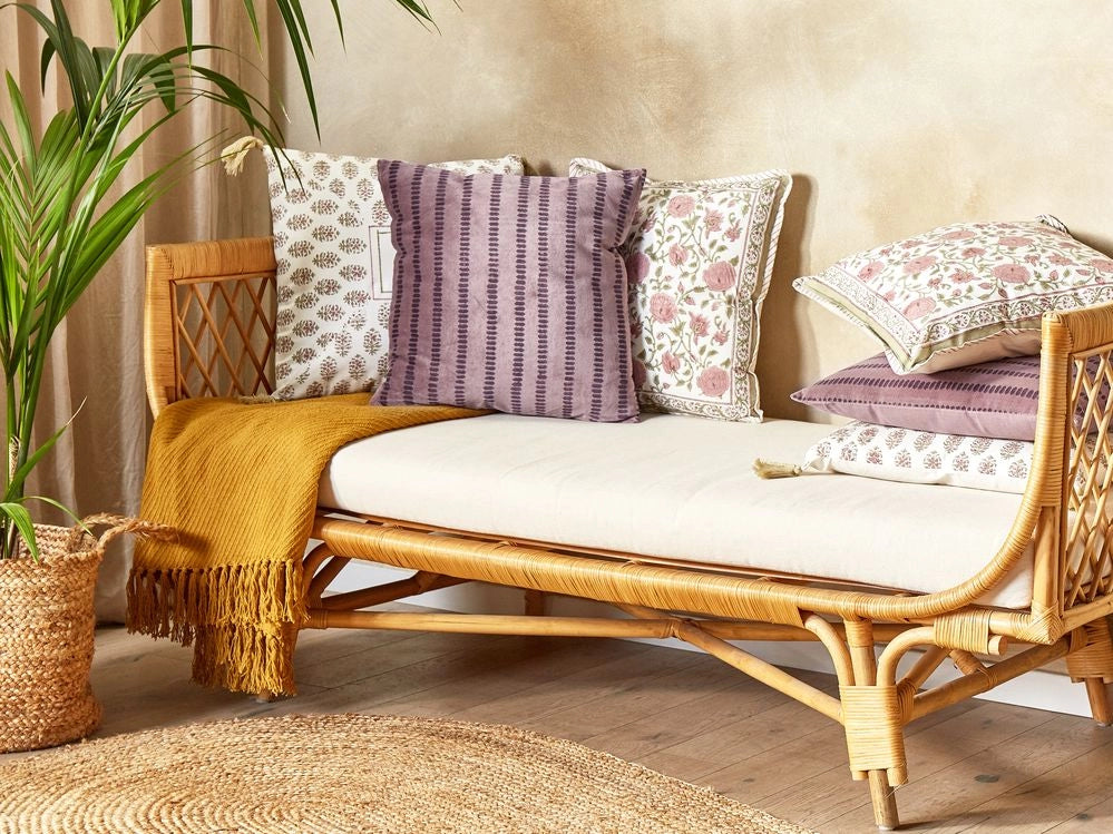 Set di 2 cuscini in velluto con motivo a strisce 45x45 cm rosa soggiorno camera da letto stile boho