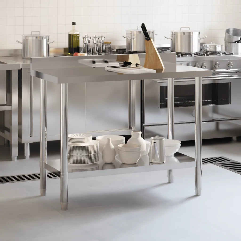 Tavolo Lavoro Cucina con Paraschizzi 110x55x93cm Acciaio Inox CFW2855988