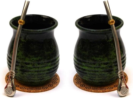 Impianto per la preparazione di Yerba Mate per due tazze ceramica con contenitore gourdo Roches 360