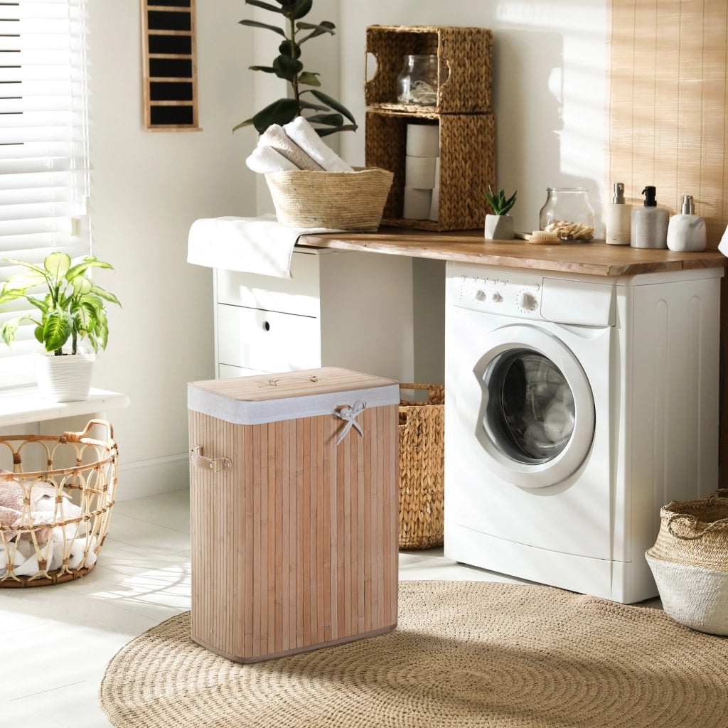 Cestino per biancheria 72L con coperchio e maniglia ¨C zephmum ¨C Naturale 40x30x60 cm
