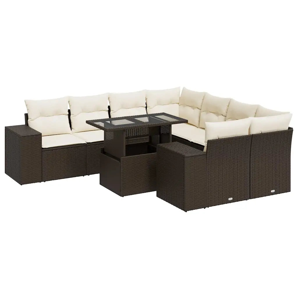 Set Divani da Giardino 9pz con Cuscini Marrone in Polyrattan 3326774
