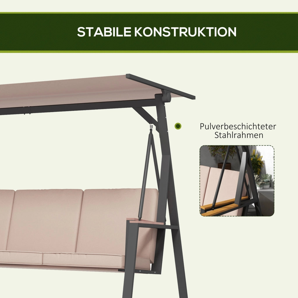 altalena da giardino Hollywood Swing a 3 posti con chioma solare impermeabile beige + nero