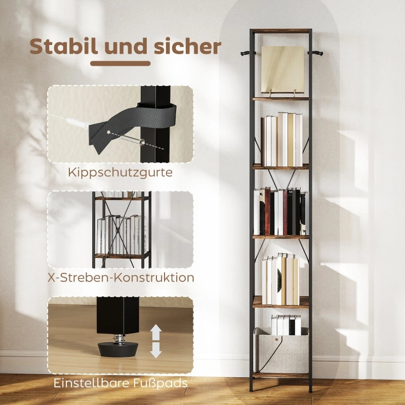 Set di 2 librerie a 6 ripiani, struttura in acciaio, per soggiorno, ufficio, camera da letto, marrone rustico