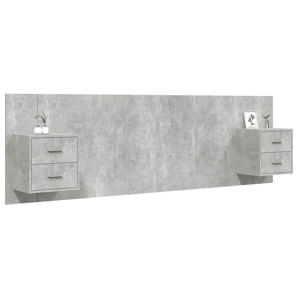 Testiera Letto con Comodini-Testiera con Contenitore in Legno Multistrato Grigio Cemento 343766