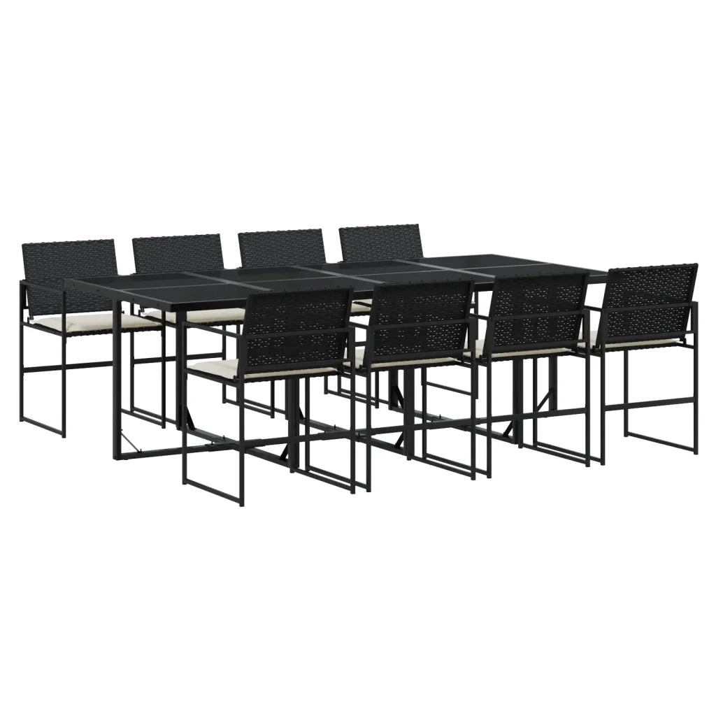 Set da Pranzo da Giardino 9 pz con Cuscini Nero in Polyrattan