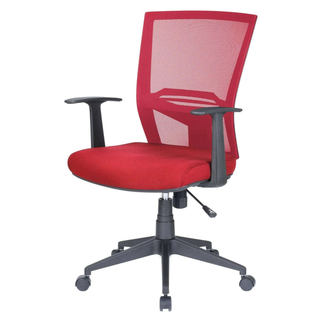 Sedia da ufficio Eulalia, Poltrona direzionale a rete con braccioli, Seduta ergonomica da ufficio, 59x64h96/106 cm, Rosso