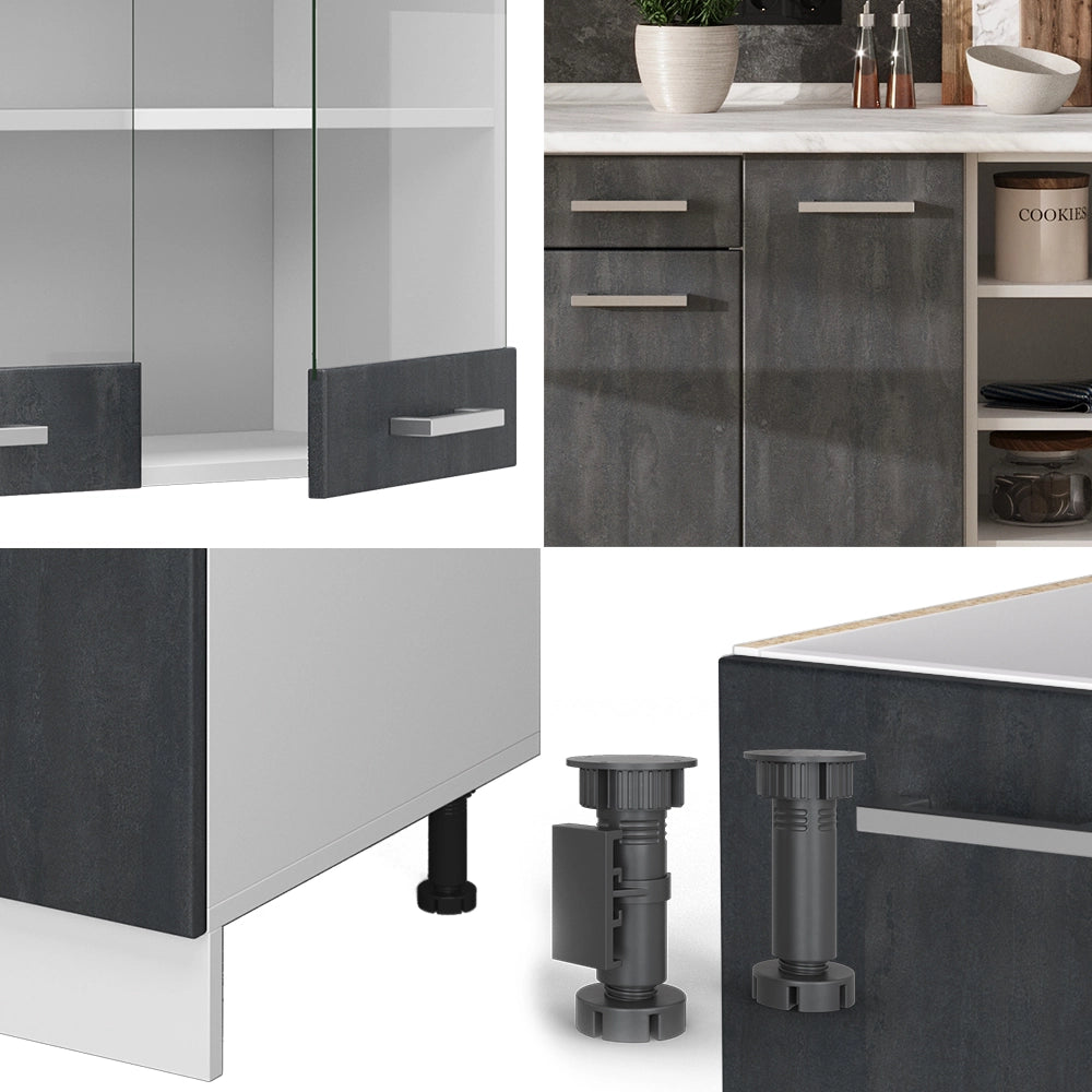Vicco Cucina componibile Nero cemento/bianco 240 cm PL Marmo