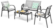 Set di 4 mobili da giardino per 4 persone, set da giardino con 2 sedie e 1 panca e 1 tavolino da caffè, set di mobili da terrazza per piscina, cortile (grigio), QF54737IBDE