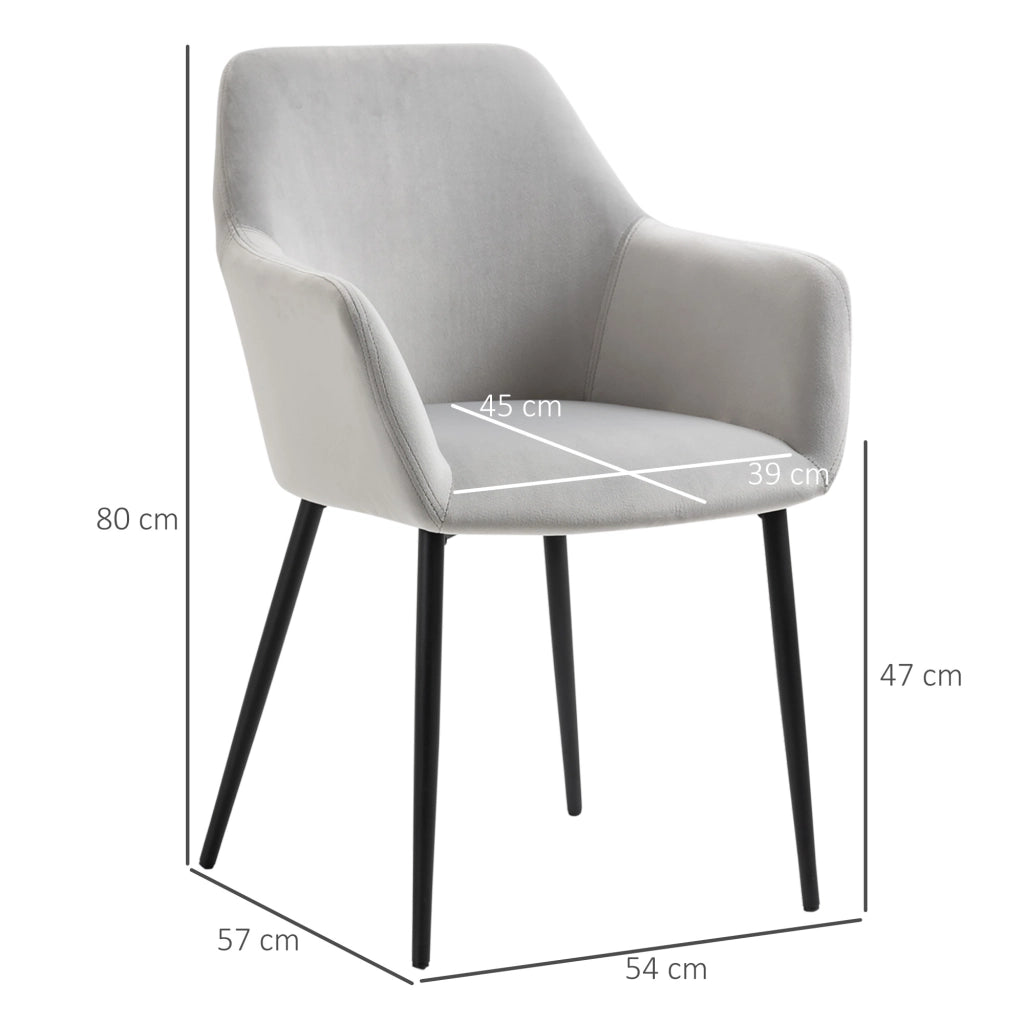 Sedia da pranzo set da 2 con schienale e braccioli imbottiti moderno gambe in acciaio grigio chiaro 54 × 57 × 80 cm