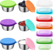 Set di 6 contenitori per insalate con coperchio in acciaio inox + 6 piccoli contenitori di 100 ml in plastica + contenitori per erbe + contenitore per salse