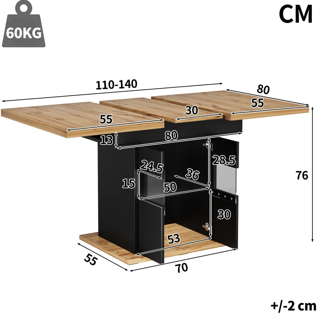 Tavolo da pranzo estensibile con contenitore LED 110-140 cm