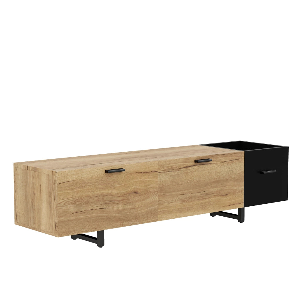 Mobile TV in Legno con Cassetti e Vani Aperti ¨C Xylo ¨C Nero/Naturale