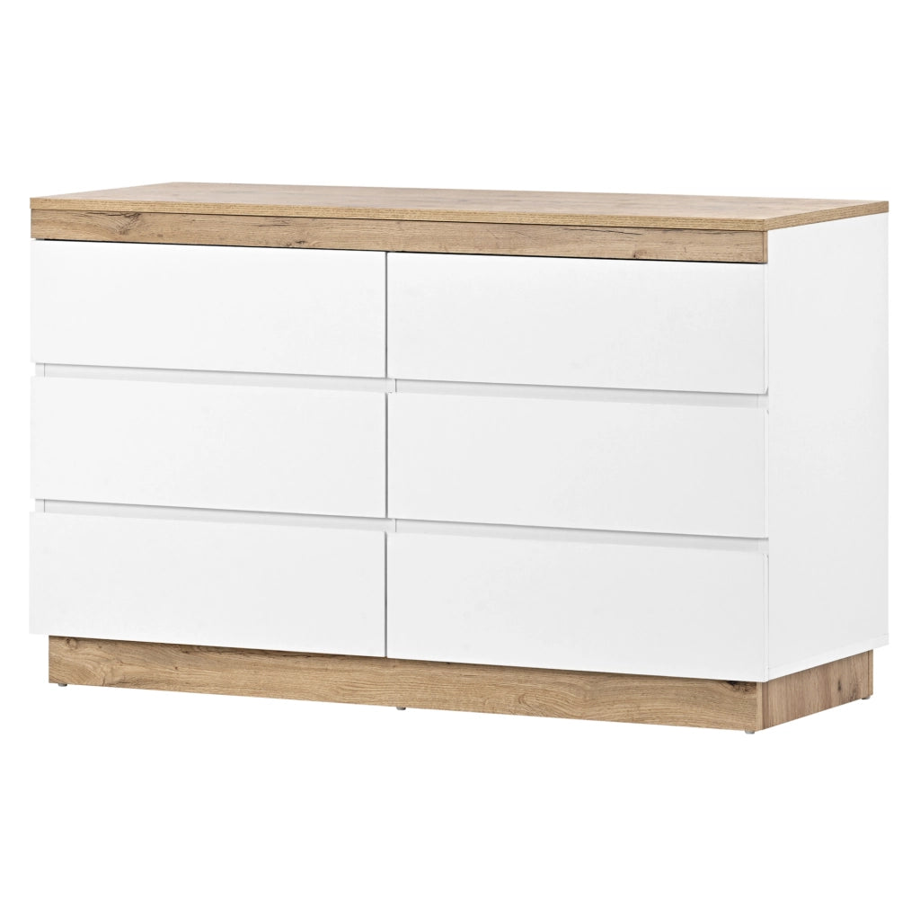 Cassettiera classica bianca e effetto rovere con 6 cassetti