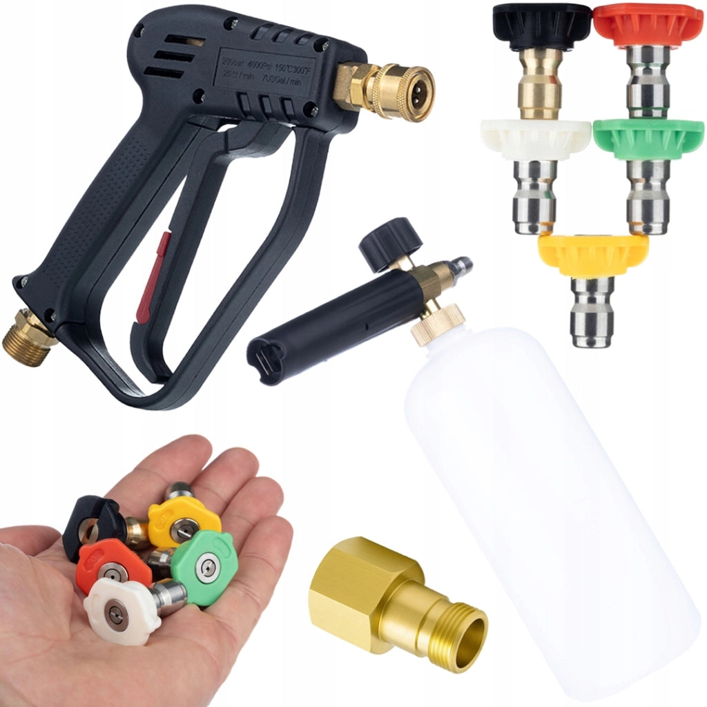 Pistola per Idropulitrice con Set di 5 Ugelli + Adattatore Easy!Lock M22 + Schiumogeno 1L – Compatibile con Kärcher HD
