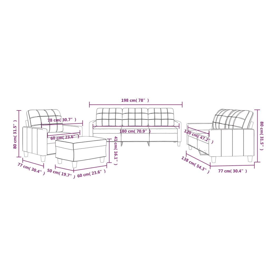 Set di Divani 4 pz con Cuscini Rosso Vino in Similpelle 3201346