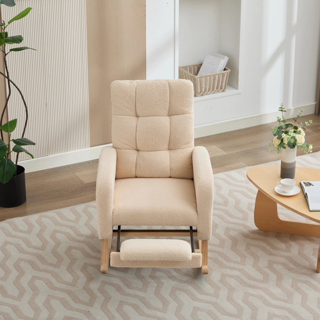 POLTRONA a dondolo 132x50x99 cm Boucle Beige con tasca laterale