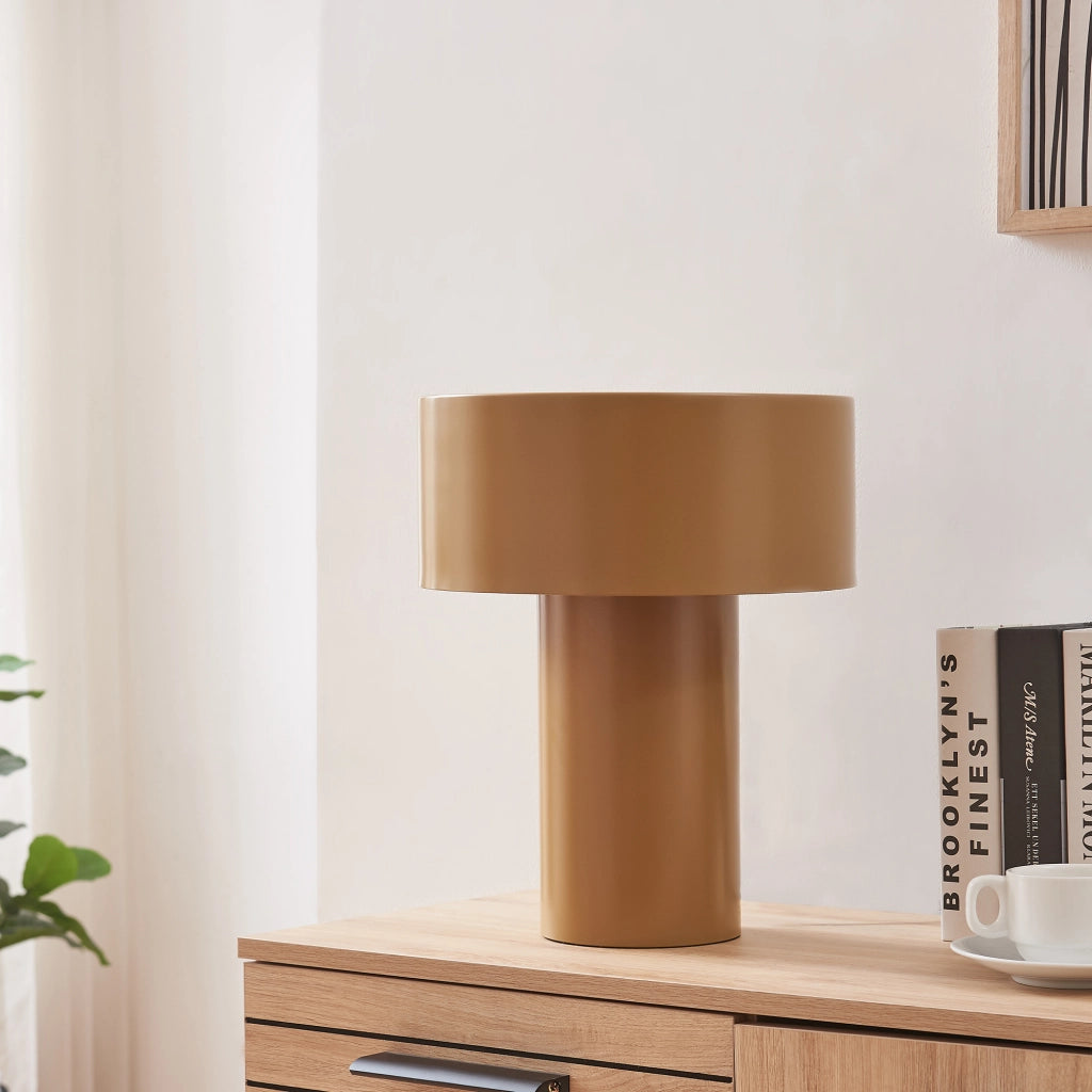 Lampada da Tavolo Cilindrica Kömn in Metallo 37 x Ø30 cm - Marrone lux.pro