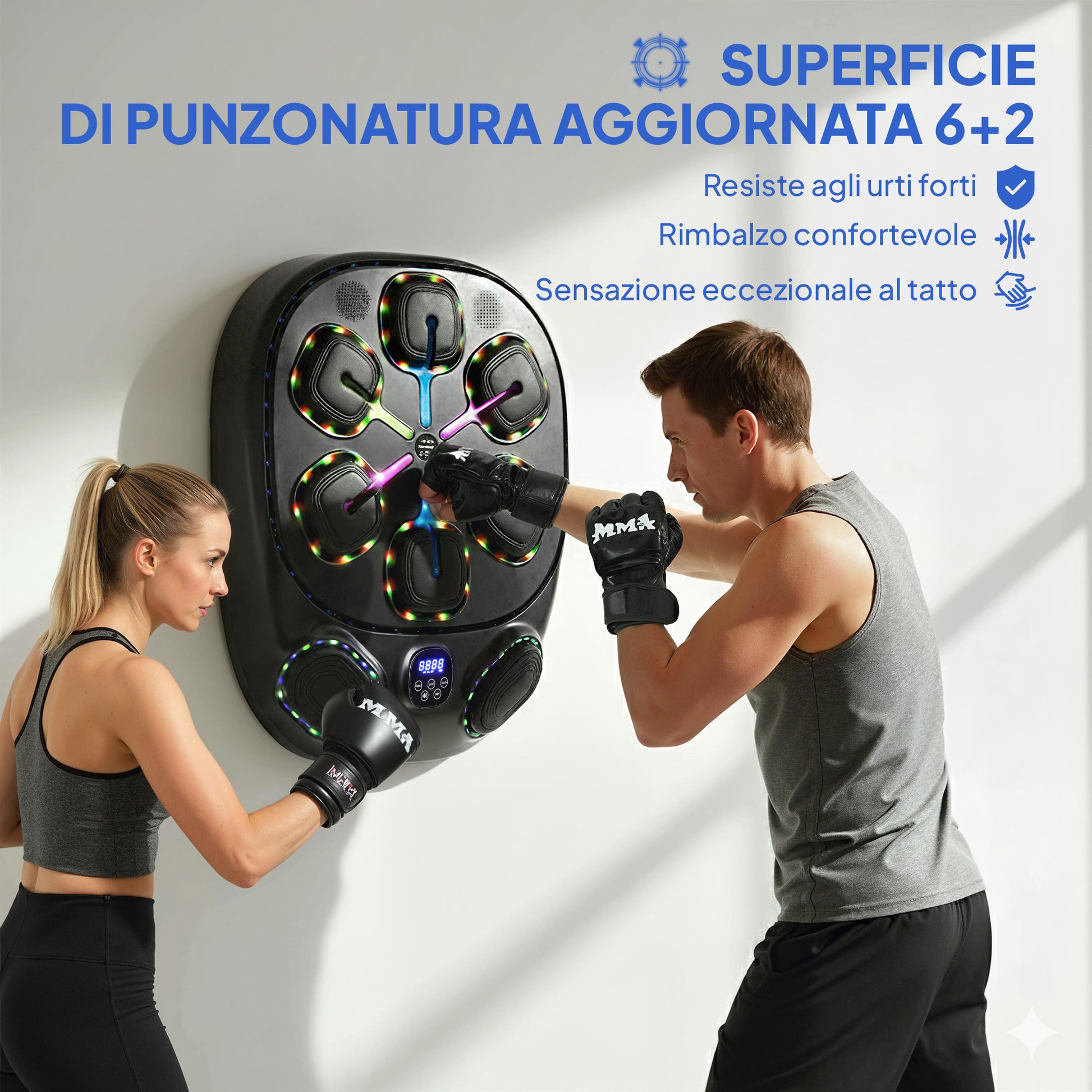 Macchina da Boxe a Parete con 9 Modalità Luci LED e Connessione Bluetooth 61x48x11 cm Nero