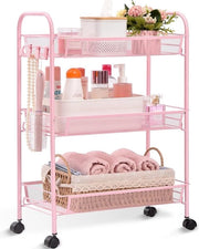 Carrello cucina 3 livelli ruote piccole carrello da servire con nido per bagno - rosa, multifunzionale con grande capacità carrello cucina