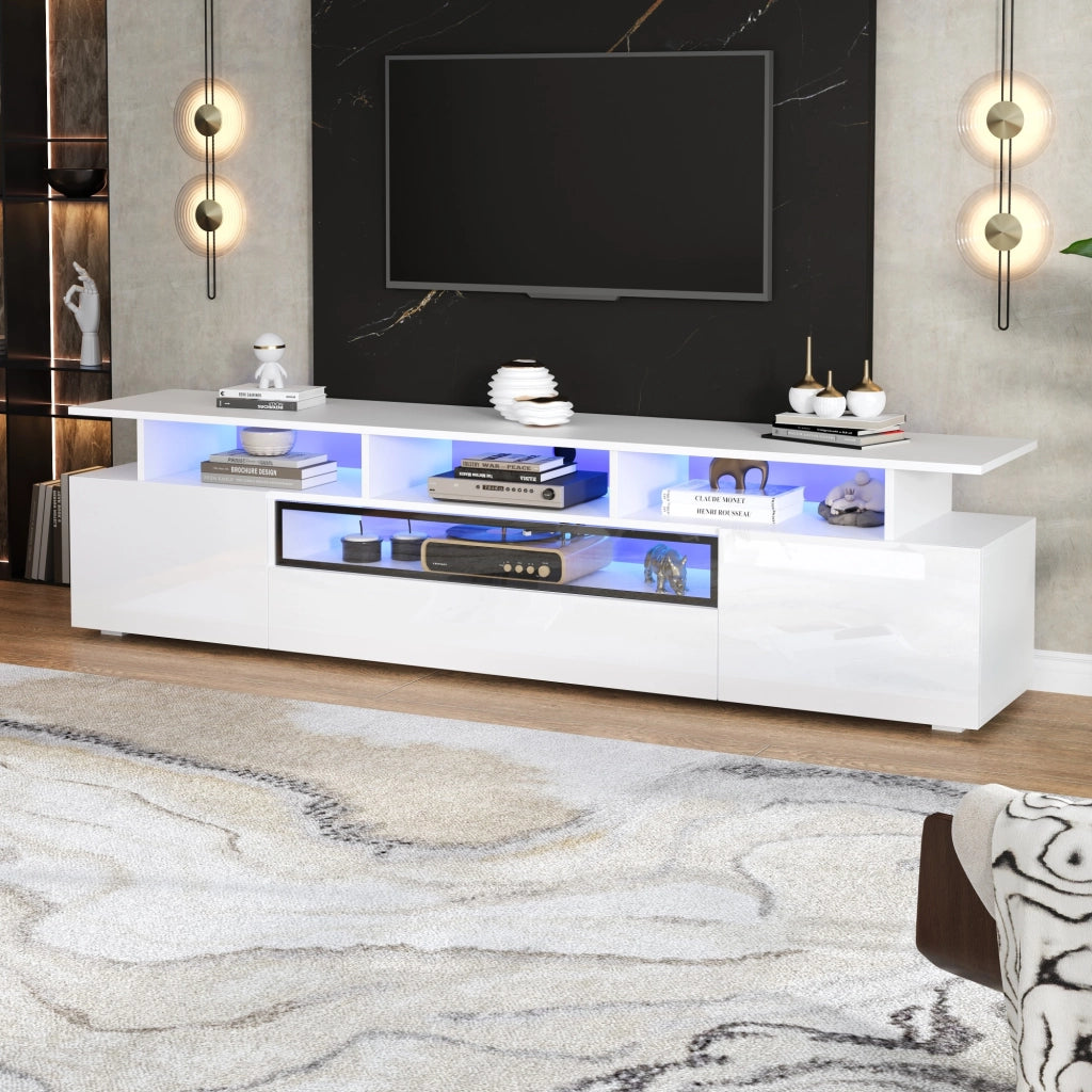 Mobile TV con 2 ante; 1 cassetto e luci LED - per soggiorno - 180 x 38 x 45 cm - bianco