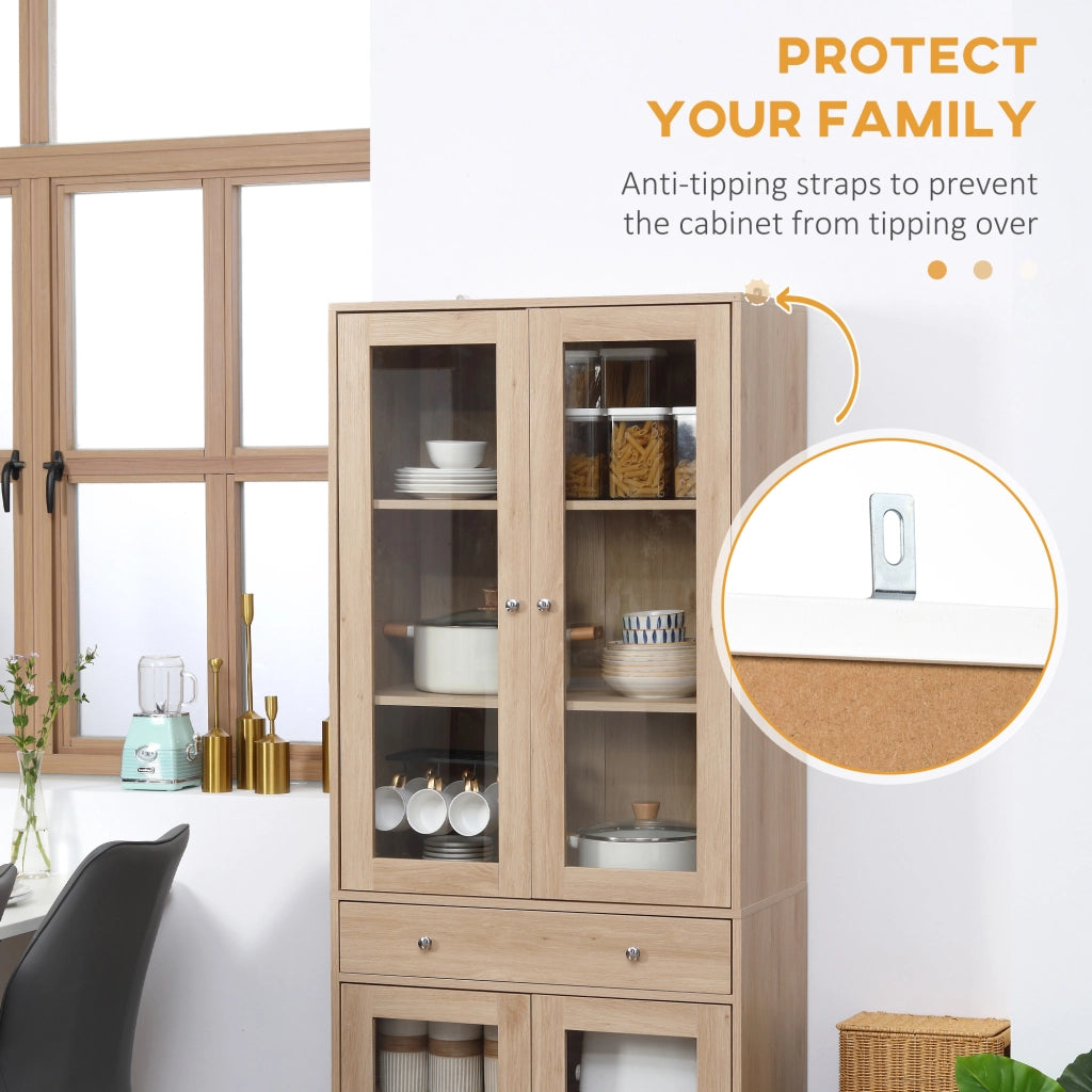 EASYCOMFORT  Credenza Moderna per Cucina in Legno con Ante in Vetro, Cassetto e Mensole Regolabili, 76x40x183cm