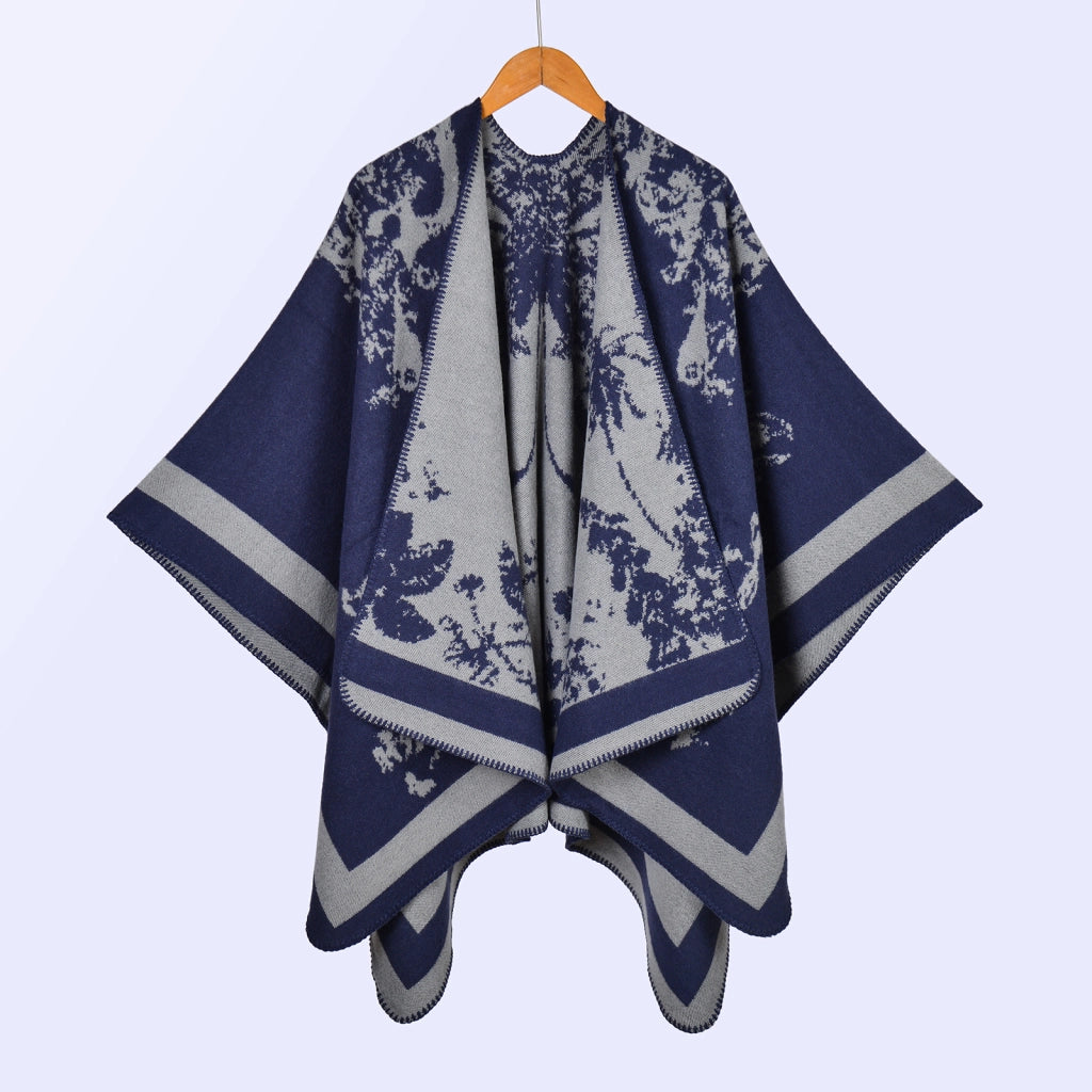 Sciarpa/stola da donna in stile vintage, ampia, jacquard, calda, con spacco.