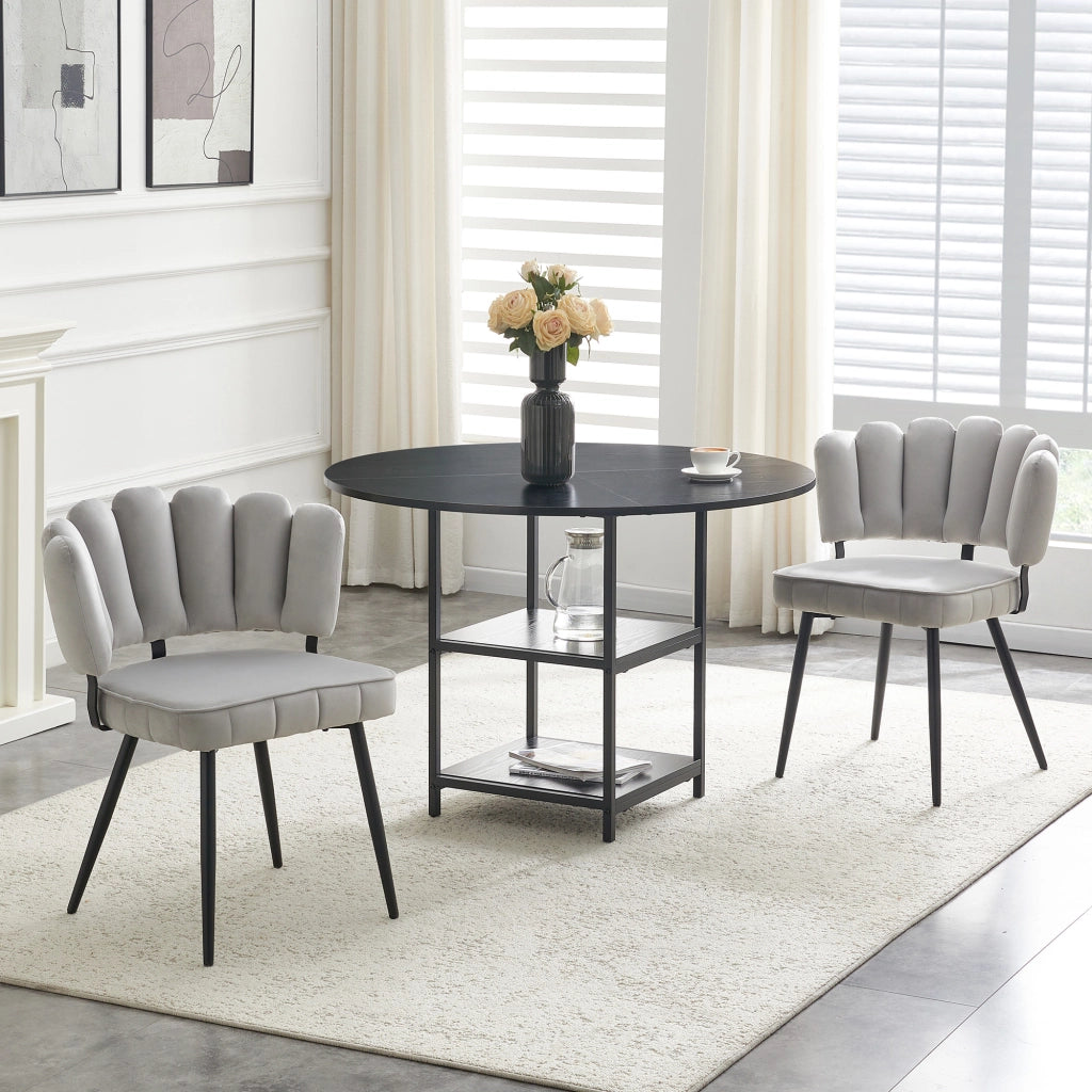 Set tavolo e 2 sedie 107x75 cm con doppio ripiano in MDF e metallo; nero e grigio chiaro