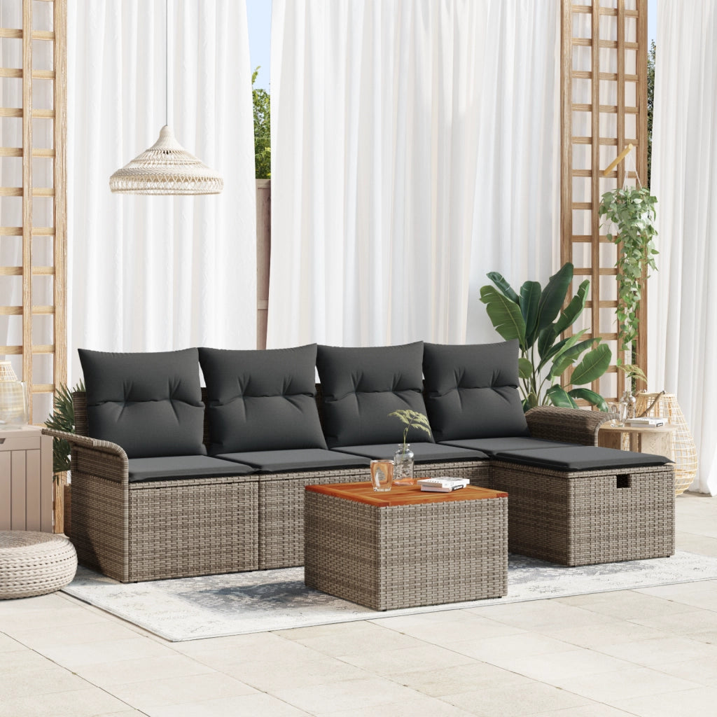 Set di divani da giardino da 6 pezzi con cuscini grigi in rattan sintetico