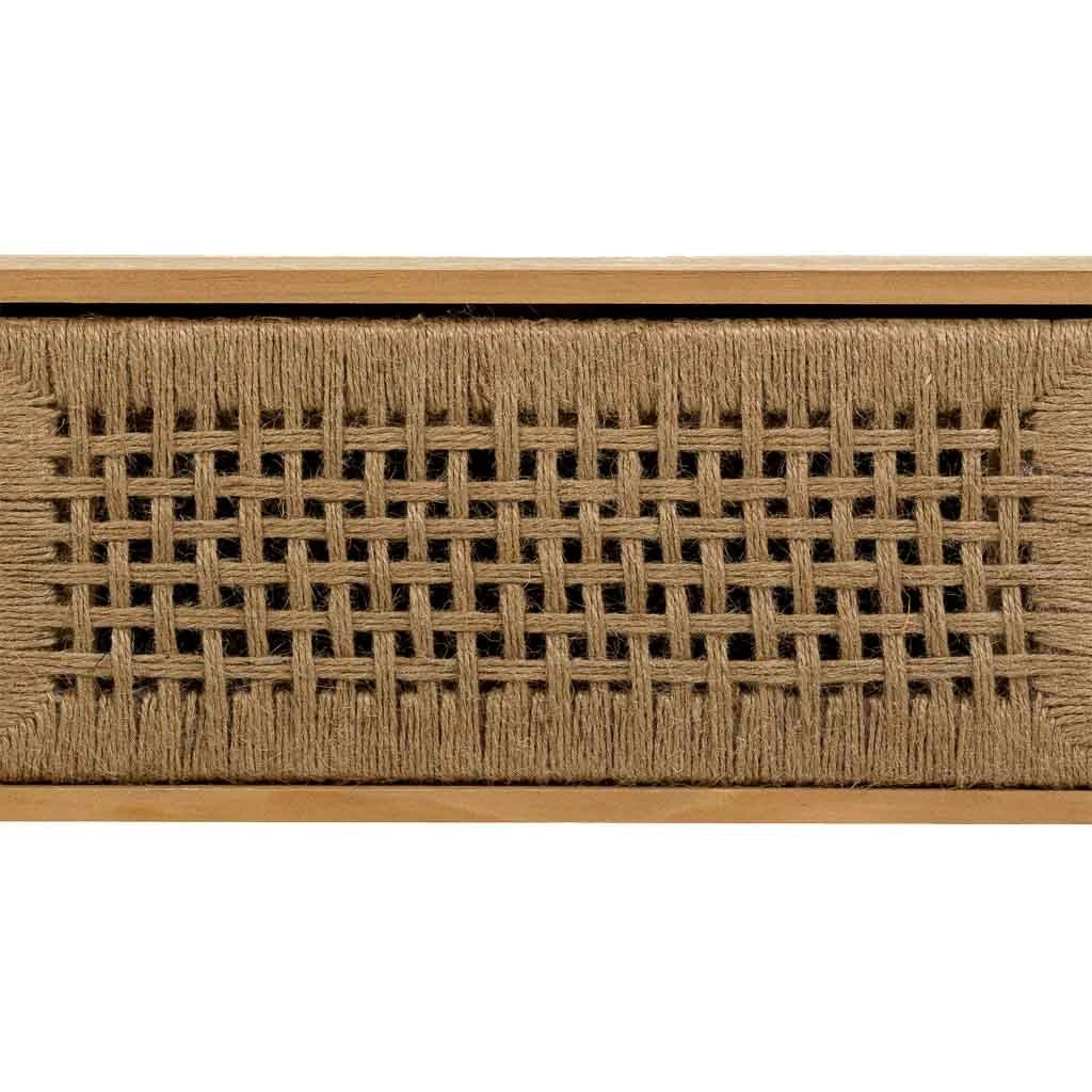 Mobile basso in legno e corda intrecciata marrone 130x36x45h