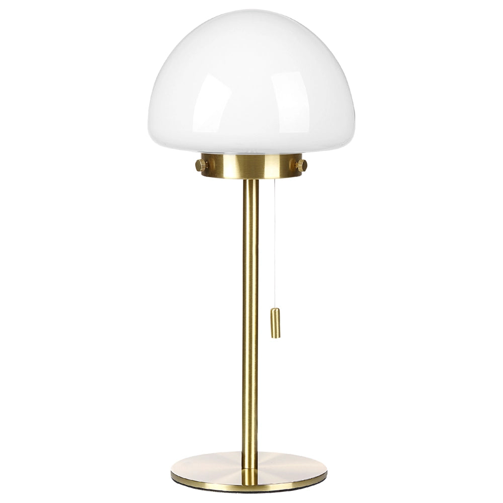 Lampada da tavolo con base in metallo oro e paralume in vetro, in stile minimalista, per la casa e l'ufficio.