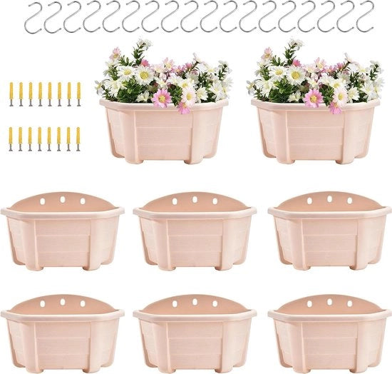 Set di 8 Vasi in Plastica da Appendere per Fiori Retro per Ringhiere - Beige