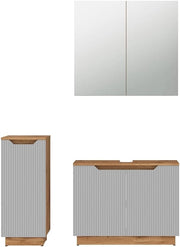 Set di mobili da bagno Lotta, Grigio, 79.6 cm, composto da mobile sottolavabo, specchiera e mobile medio