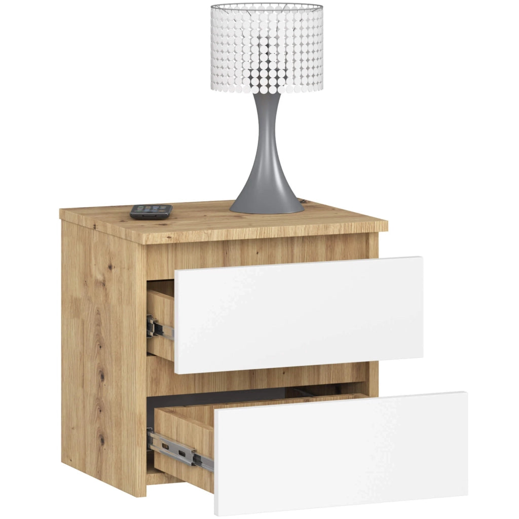 Comodino AKORD CL2 Quercia Artisan 40 cm 2 cassetti inserto frontale Bianco 40x35x40 cm