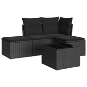 Set Divani da Giardino 5 pz | Set Salotto da Giardino con Cuscini in Polyrattan Nero