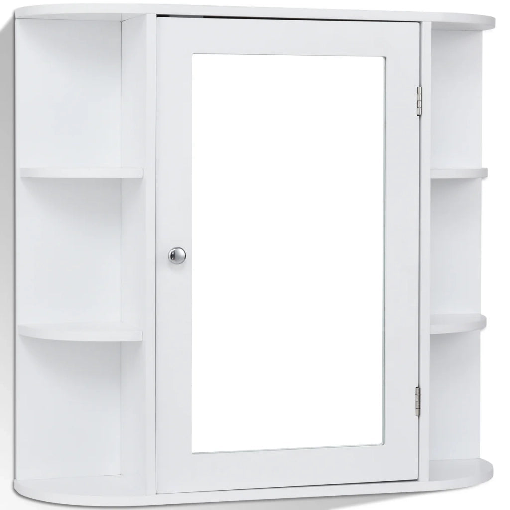 Mobile bagno sospeso 66 x 16,5 x 60 cm con specchio e 6 ripiani moderni in MDF bianco 20_0019452