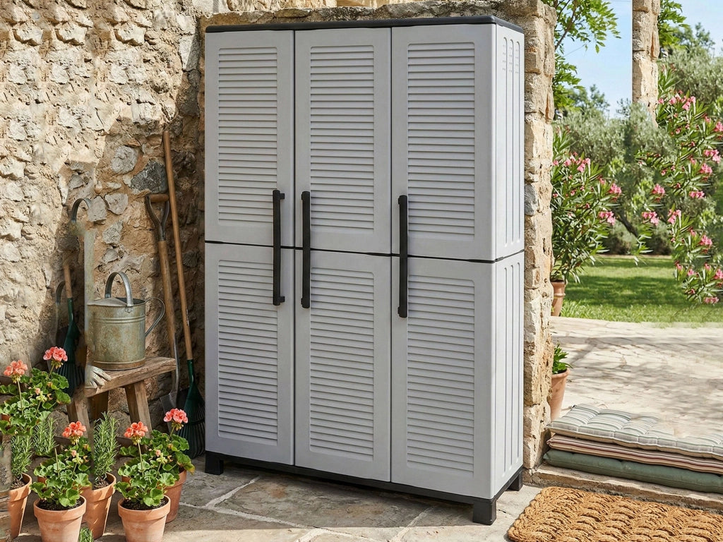 Mobile da Giardino Aruro, Armadio da Esterno 3 Ripiani Made in Italy, 102x37x169h cm Grigio Chiaro