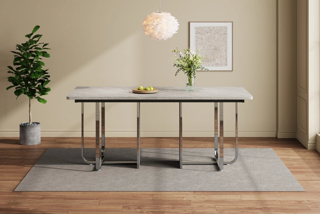 Tavolo da pranzo moderno 180 x 80 cm, piano in MDF grigio e gambe in metallo, per 6-8 persone