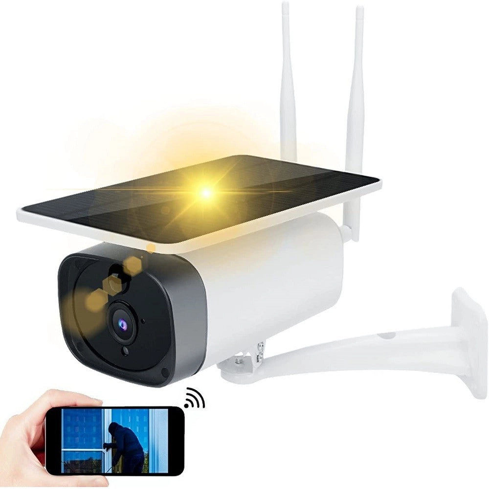 Trade Shop - Telecamera 1080p Wifi Wireless Cctv Pannello Solare Visione Notturna Ir Allarme -