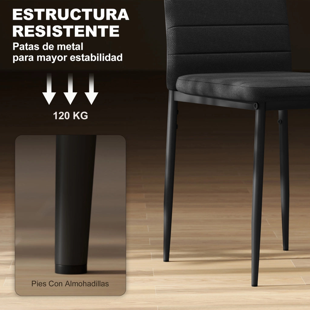 Set 6 Sedie da Pranzo Moderne ¨C Xylo ¨C Tessuto Lino Sintetico Nero, Schienale Alto, Gambe Metallo 41x50x97cm