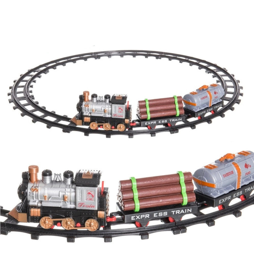 Trade Shop - Pista Treno Trenino Per Bambini Lunghezza 144cm Con Binari Locomotiva E 2 Vagoni -