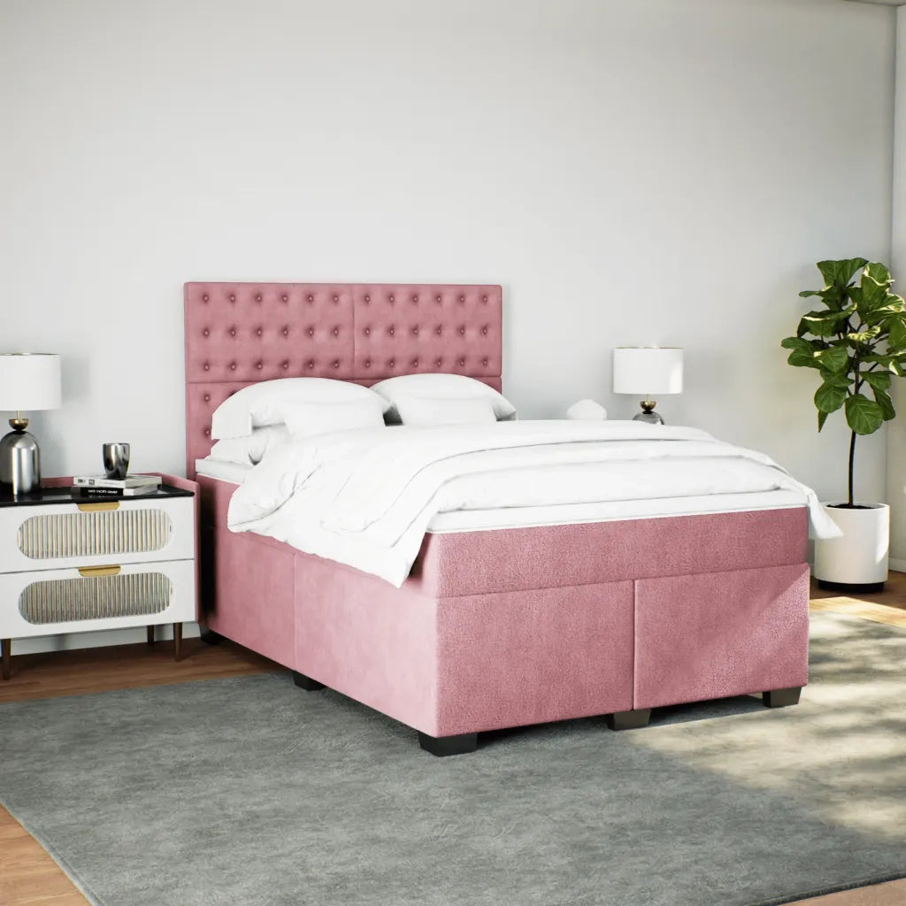 Giroletto a Molle con Materasso Rosa 140x190 cm in Velluto