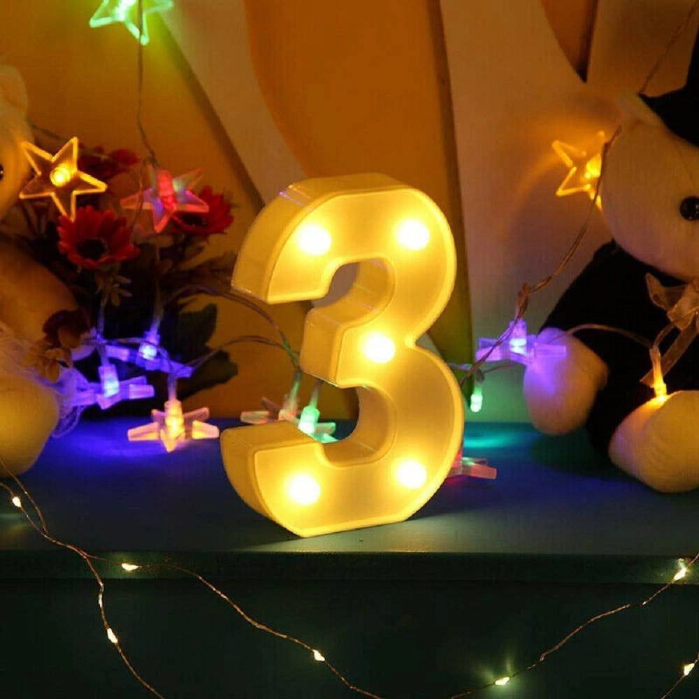 Trade Shop - Numero 3 Luminoso Bianco A Led Decoro Per Eventi Feste Luce Calda 3000k 16x3cm -