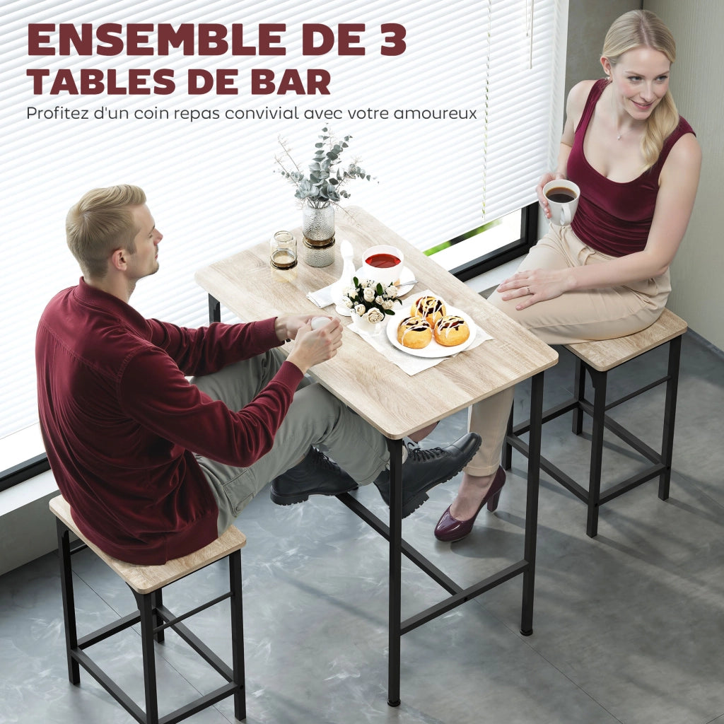 Set tavolo bar con 2 sgabelli ¨C Xylo ¨C telaio acciaio effetto legno naturale
