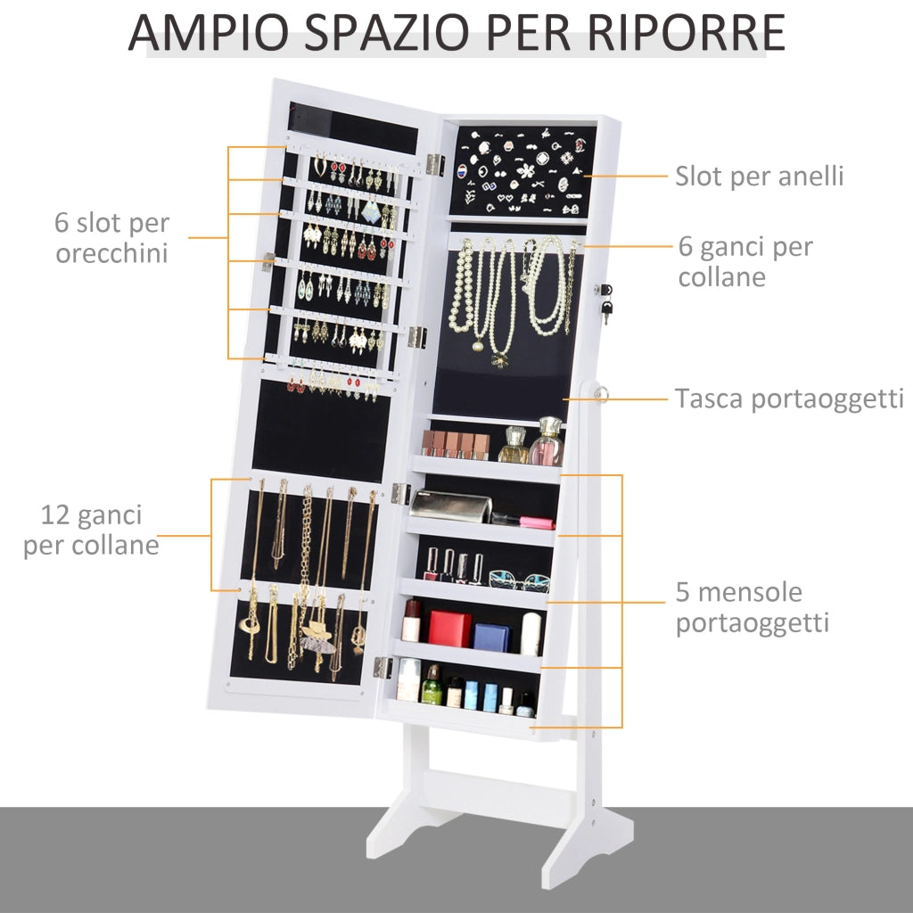 Armadio Portagioielli con Specchio e Luci LED ¨C Zephmum ¨C Legno Bianco 40x37x146 cm
