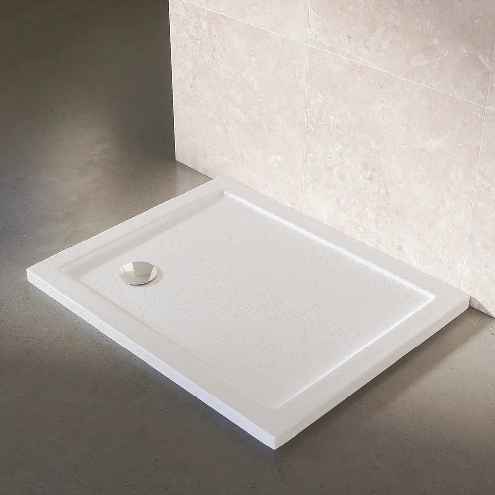 Piatto doccia 80x140 effetto pietra bianco in acrilico altezza slim | Petra