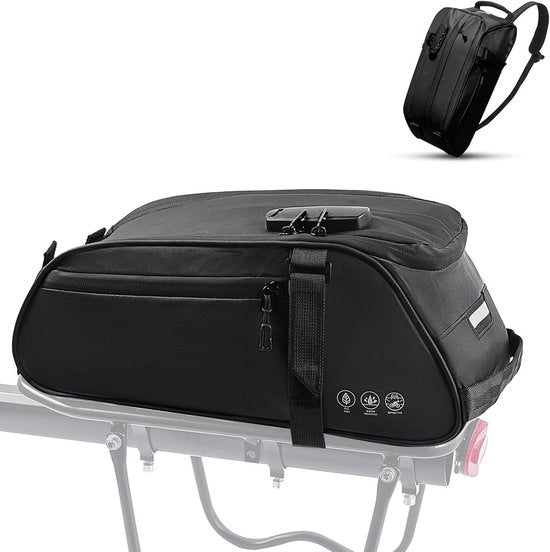 Borsa per bicicletta da 8L con chiusura a 3 cifre - Borsa per bicicletta riflettente e impermeabile per trasportatore di bicicletta - Borsa per bicicletta con più tasche - Borsa per bicicletta con cinturino per spalla