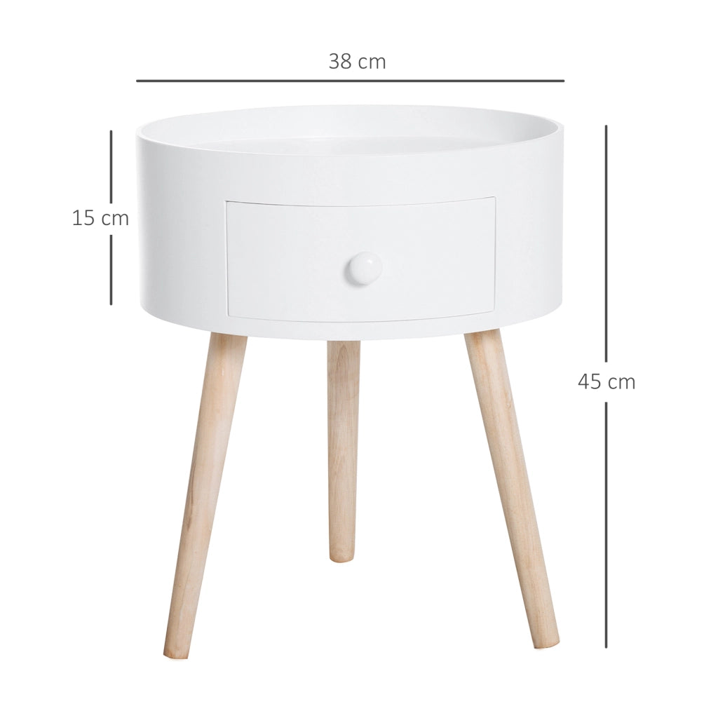 Tavolino da caff¨¨ rotondo con cassetto ¨C zephmum ¨C effetto quercia chiaro bianco